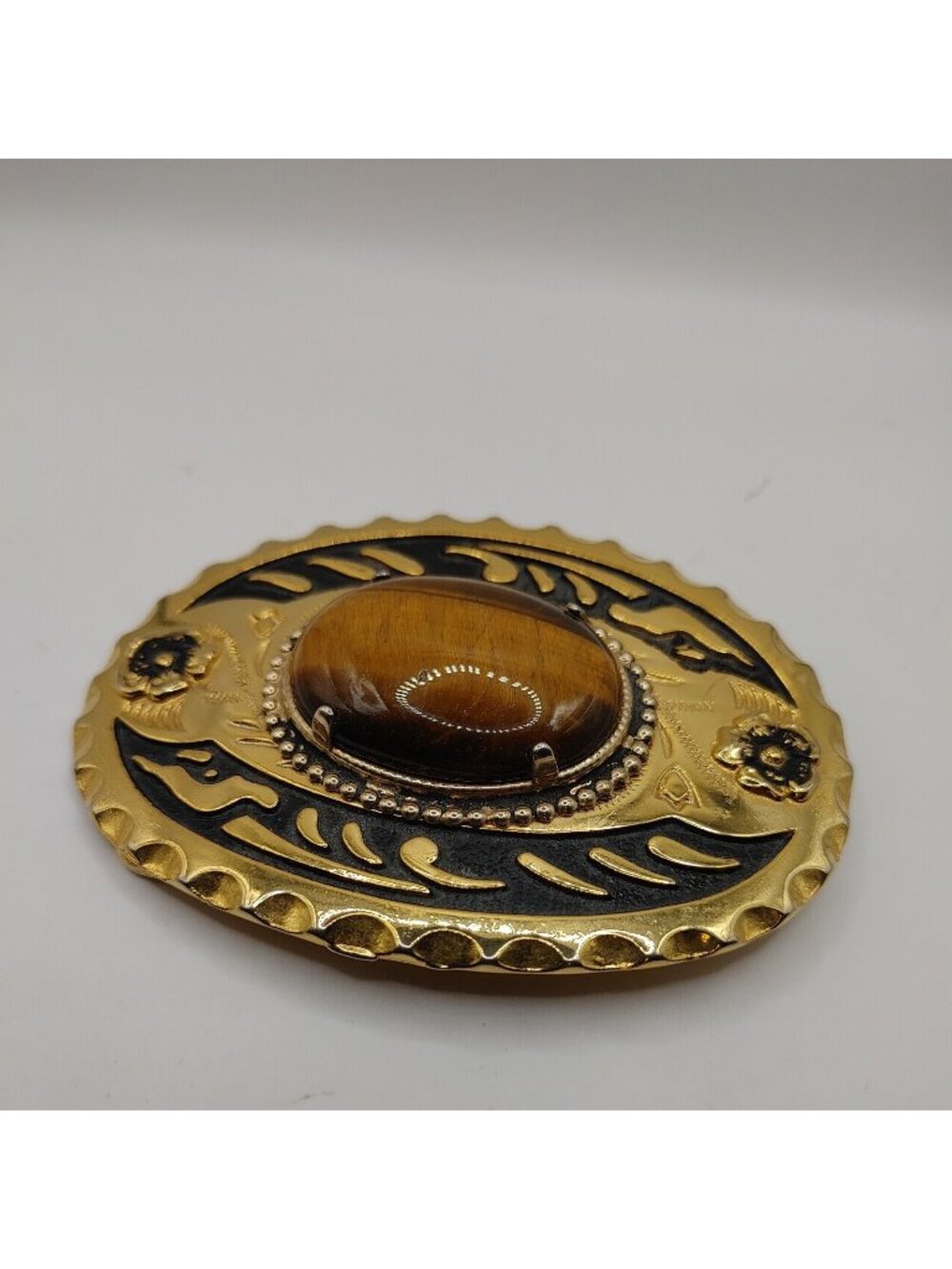 Belt Buckle Tiger Eye Gold Tone-VTG